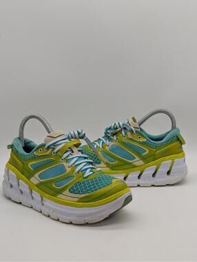 Hoka One Conquest 2 Green Teal White Running Shoes 1007859-AWTR Women's Size 5.5